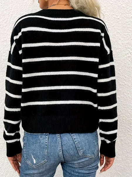 Heart Stripe Crew Neck Sweater