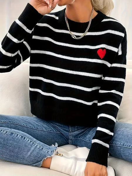 Heart Stripe Crew Neck Sweater