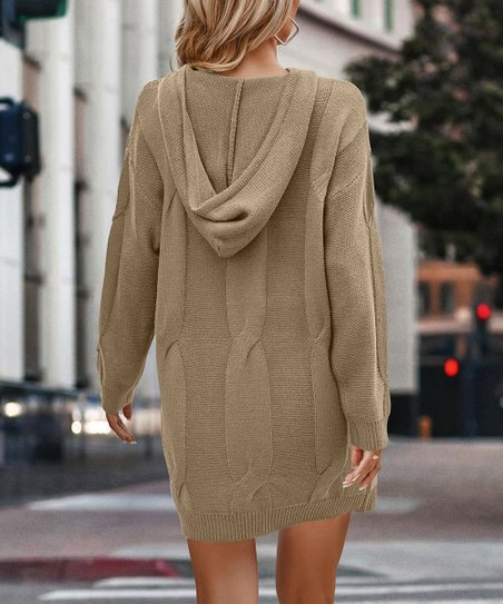 Twisted Cable Hoodie Knitted Sweater Dress