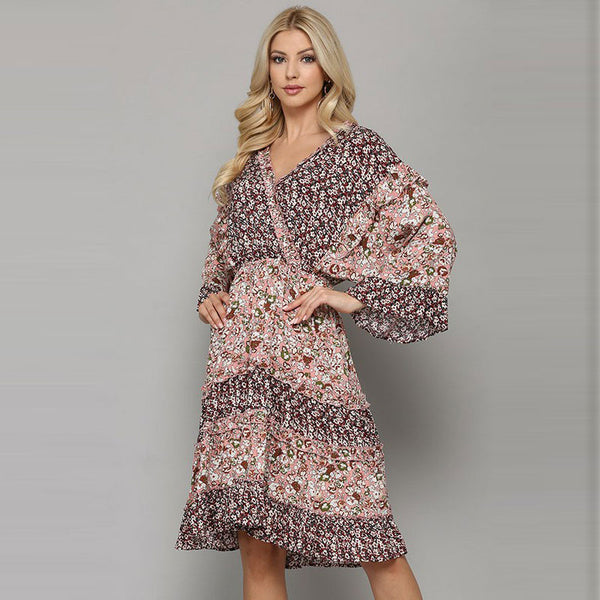 Mixed Prints Tiered Ruffle Dress | Dress | Above the knee, casual and every day sweater dress, casual and everyday dress, casual sweater dress, comfortable sweater dress, comfy sweater dress, cozy sweater dress, drawstring dress, drawstring sweater, dress, drop shoulder sleeve dress, everyday dress, Fall2022, french terry dress, Long Sleeve Dress, long sleeve sweater dress, new arrivals, oversize sweater dress, pretty dress, sweater dress, sweater dress with pockets | Love, Kuza