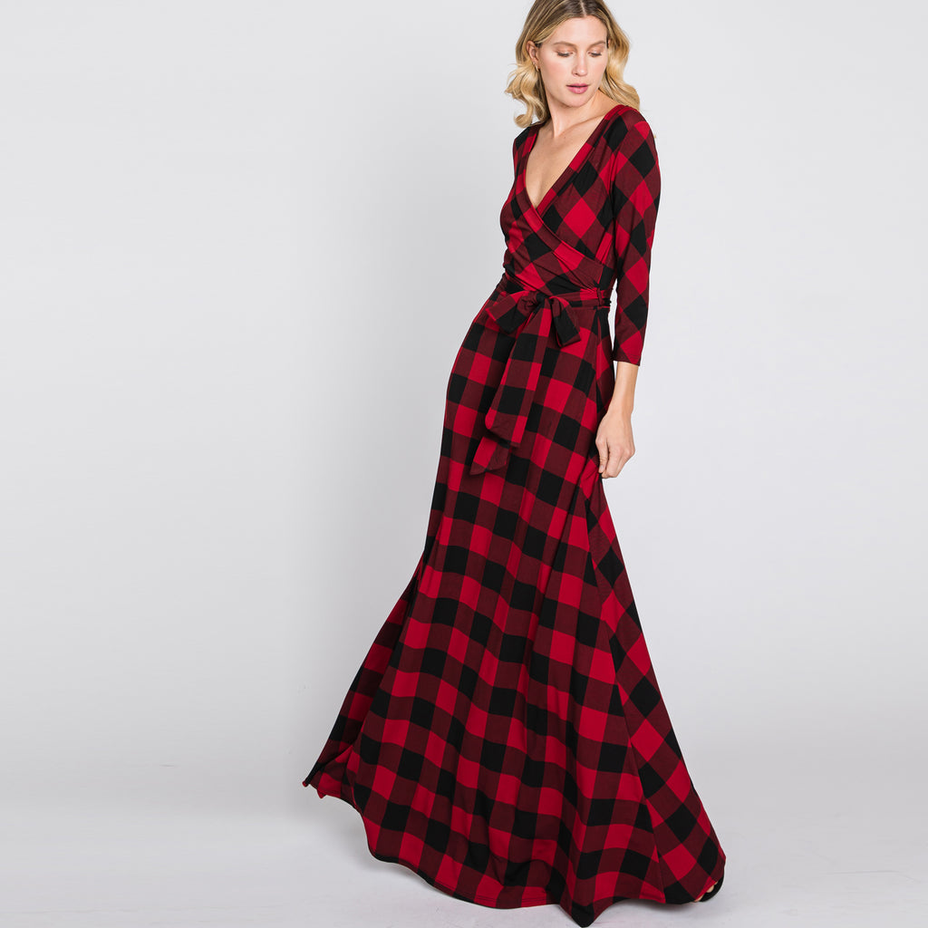 Love Kuza Red Buffalo Plaid Venechia Maxi Wrap Dress Burgundy/Black Plaid / Medium (8-10) Love Kuza Red Buffalo Plaid Venechia Maxi Wrap Dress Burgundy/Black Plaid / Medium (8-10)