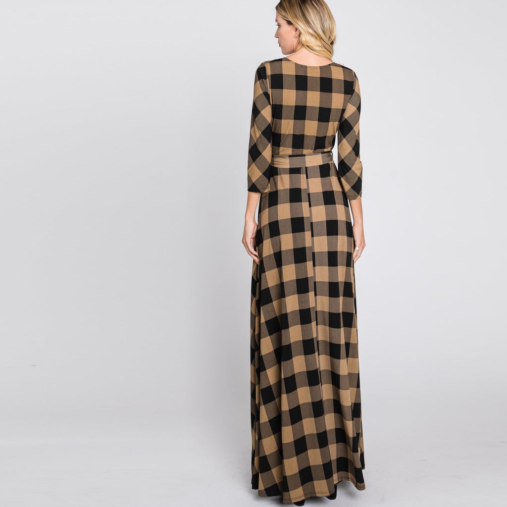 buffalo plaid maxi dress Black & White Buffalo Plaid Cotton Dress, Long Formal Shirt Dress, Plus Size Maxi Dress, Stylish Tartan Dress, Feminine Festive Kaftan Dress