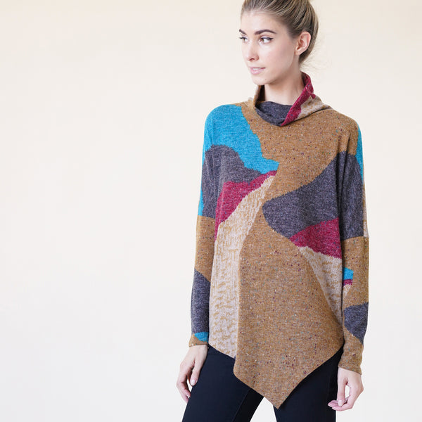 Asymmetrical Color-block Sweater - Love, Kuza