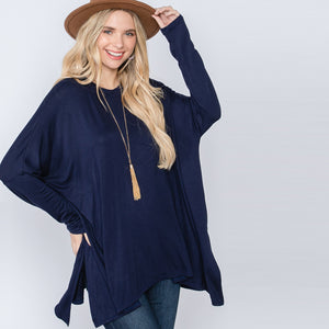 Twin Peaks Tunic Top | Fashion Top | black, black top, casual, charcoal, charcoal top, dolman top, fall, fall 2020, Fall2020, long sleeve top, lovekuza, navy, navy top, round neck, solid top, transition, winter, winter 2020 | Love, Kuza