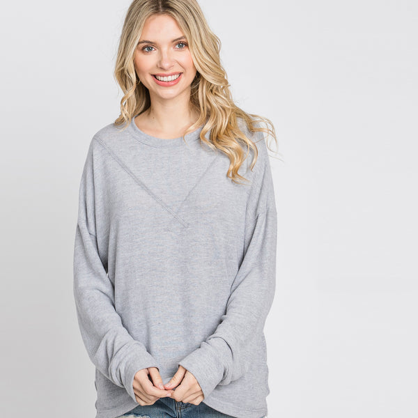 Inside-Out Stitch Solid Sweater Top