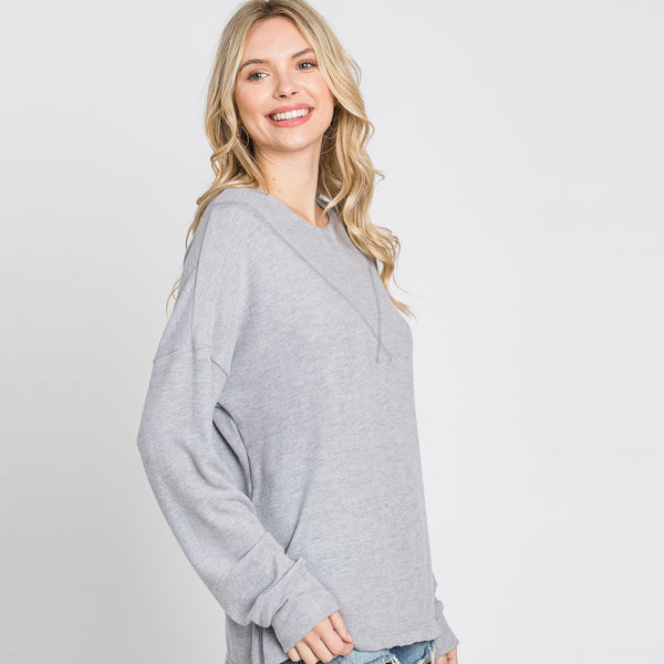 Inside-Out Stitch Solid Sweater Top