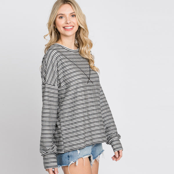 Inside-Out Stitch Stripe Sweater Top