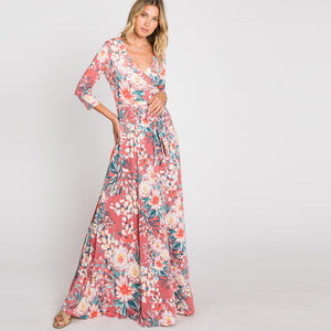 Love Kuza Fresh Floral Venechia Maxi Wrap Dress Mauve / Small (2-4)