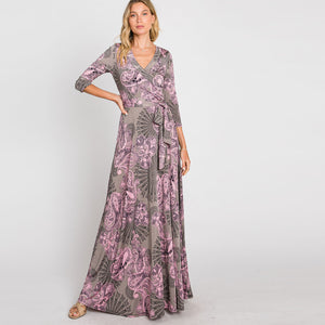 Love Kuza Paisley Medallion Venechia Maxi Wrap Dress Charcoal / XLarge (14-16) Love Kuza Paisley Medallion Venechia Maxi Wrap Dress Charcoal / XLarge (14-16)