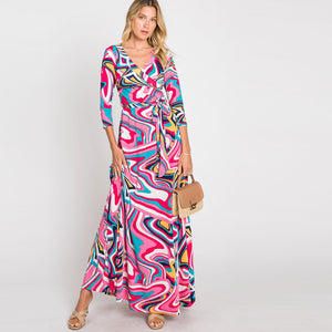 pink maxi dress casual Love Kuza Pink Water Color Venechia Maxi Wrap Dress Pink / Small (2-4)