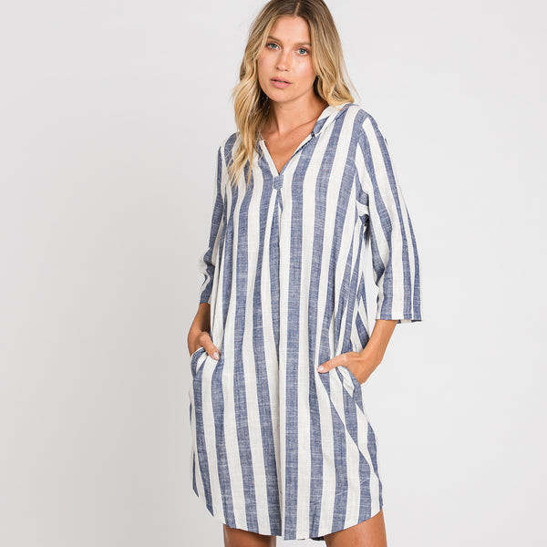Love Kuza Assertive Stripe Hoodie Dress Navy / Medium (8-10)
