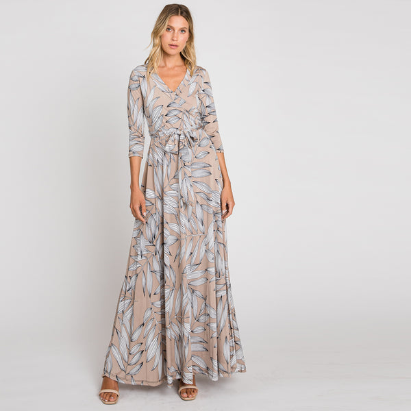 Love Kuza Palm Leaves Venechia Maxi Wrap Dress Stone / XLarge (14-16)