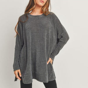 Charcoal Oversize Eyelash Knit Sweater