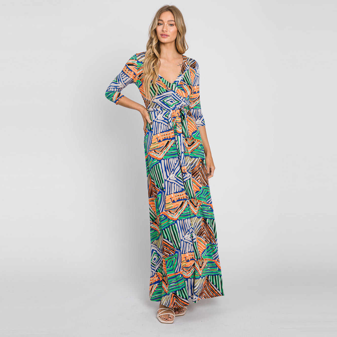 chinese dress ladies Love Kuza Camel Buffalo Plaid Venechia Maxi Wrap Dress Camel/Black Plaid / Small (2-6) main image 1