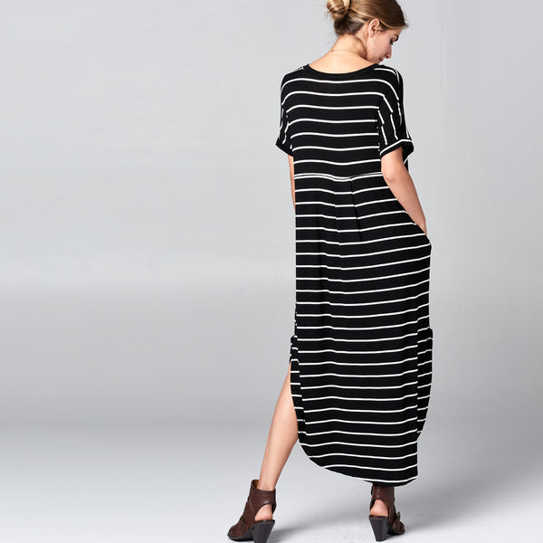 RL Black White Striped Maxi Dress - Love, Kuza