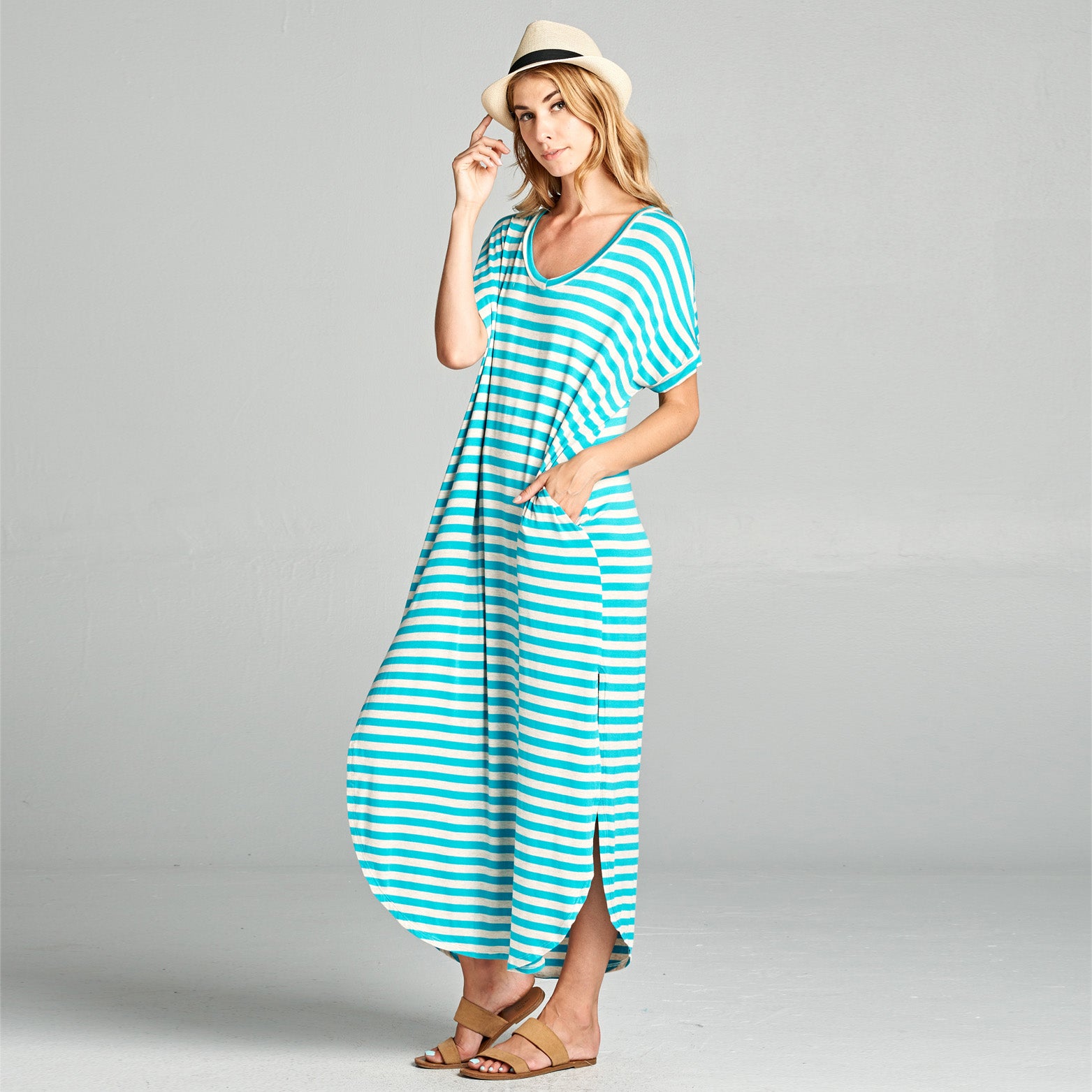 Love Kuza Assorted Striped Print Maxi Dress Jade/Oat (Half Inch Stripe) / Small (2-8) Love Kuza Assorted Striped Print Maxi Dress Jade/Oat (Half Inch Stripe) / Small (2-8)