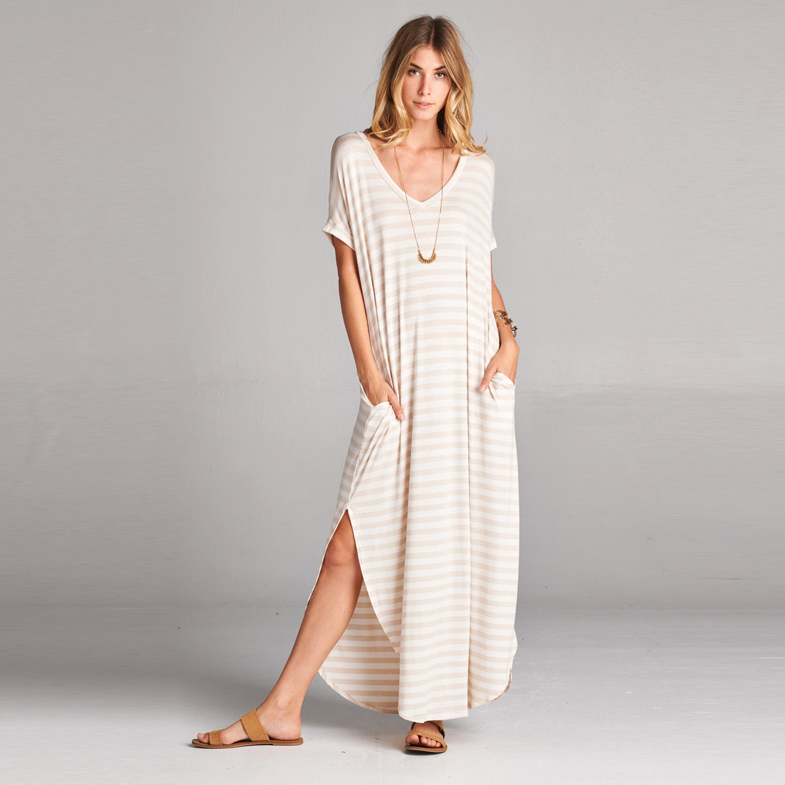 chinese dress ladies Love Kuza Assorted Striped Print Maxi Dress White/Black / Large (18-22)