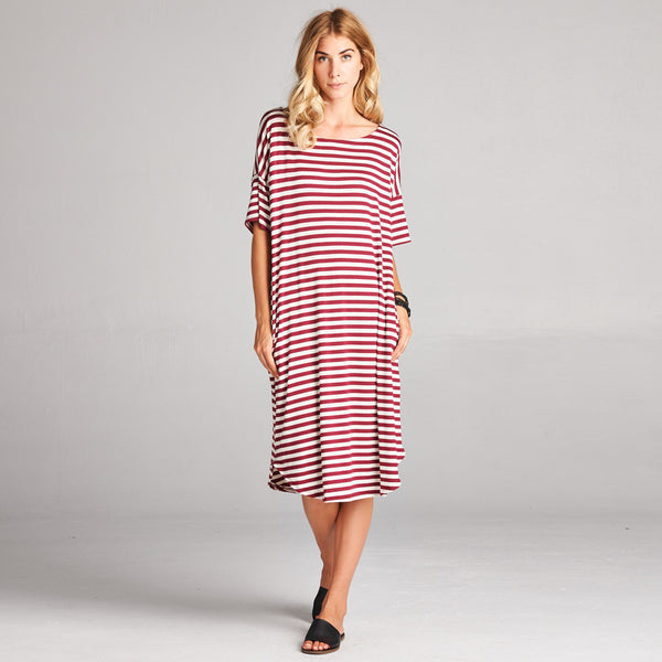 Relaxed Fit Striped Dress with Pockets - Love, Kuza