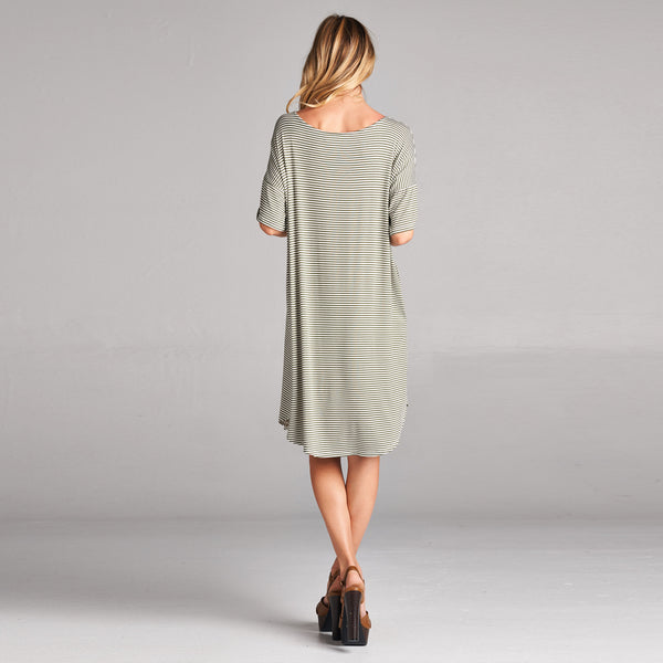 Relaxed Fit Striped Dress with Pockets - Love, Kuza