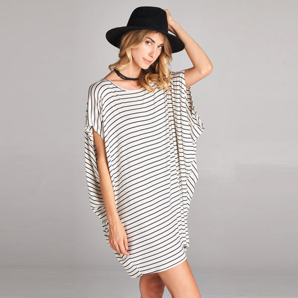 Oversize Stripe Cap Sleeve Dress - Love, Kuza