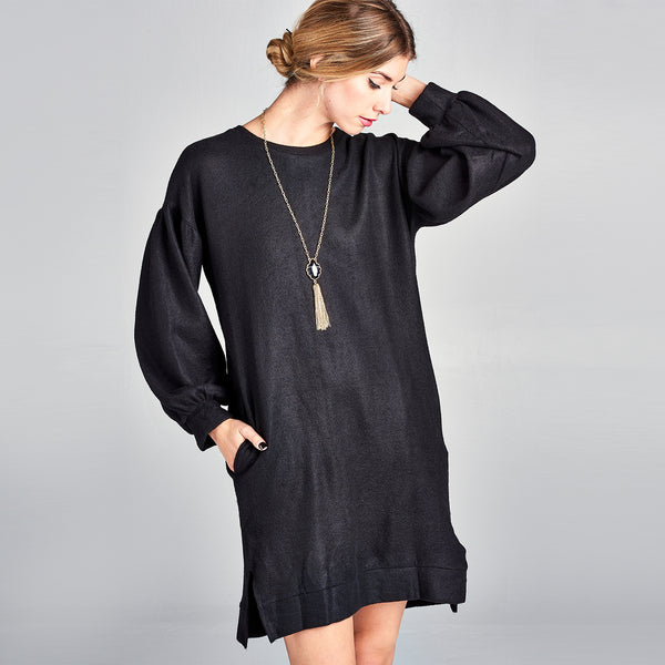Love Kuza Puff Sleeve Sweater Dress Olive / Large (12-14)