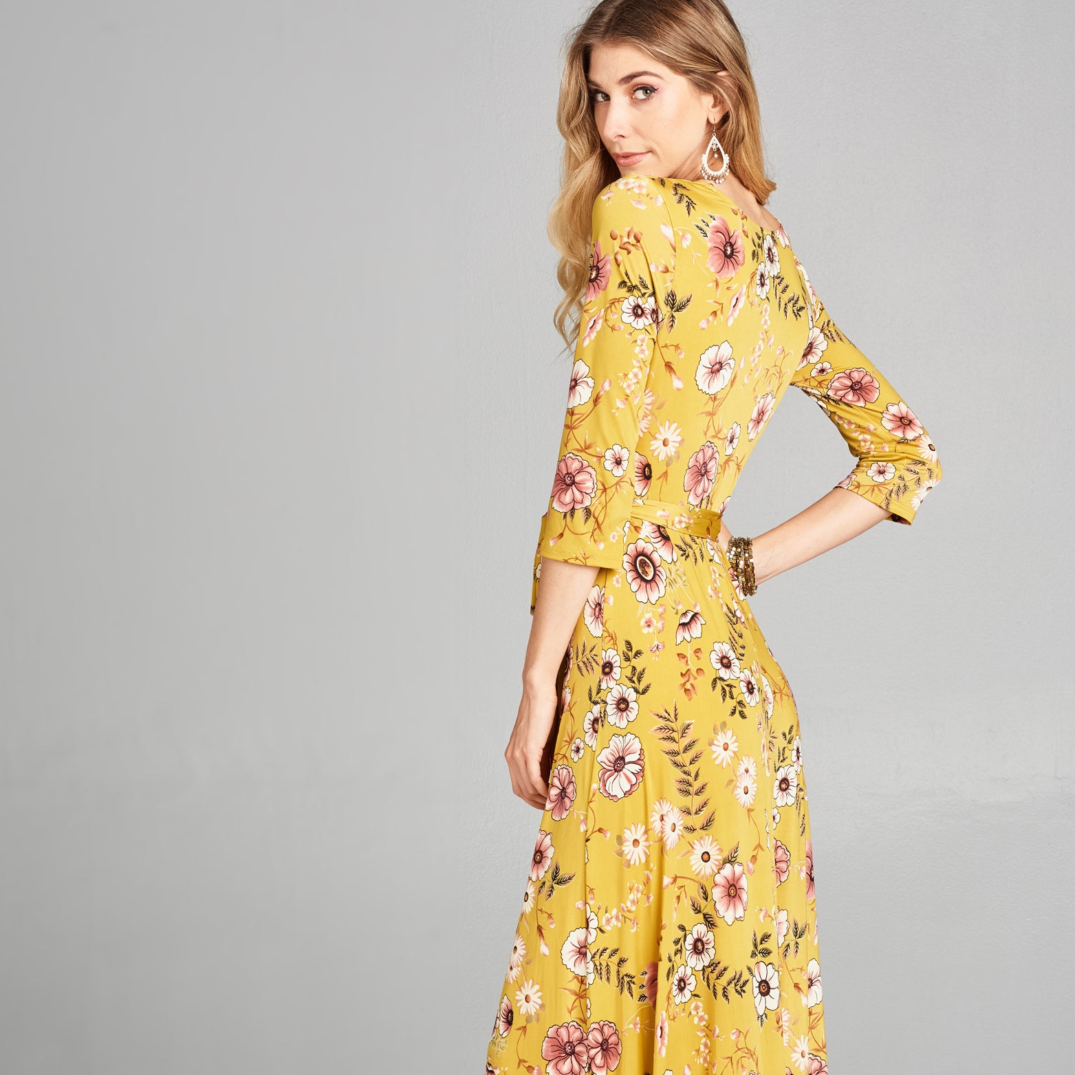 Mustard Floral Venechia Wrap Dress - Love, Kuza