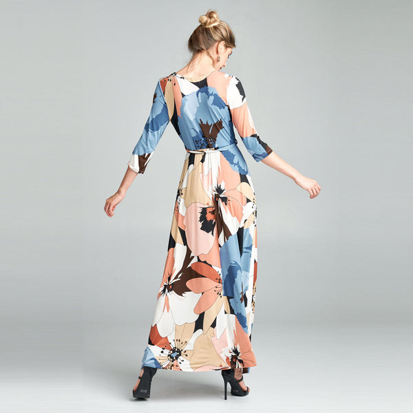 Blue Abstract Poppy Venechia Maxi Wrap Dress