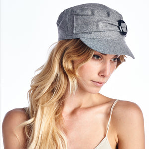 Wool Blend Military-Style Cap with Buckle - Love, Kuza