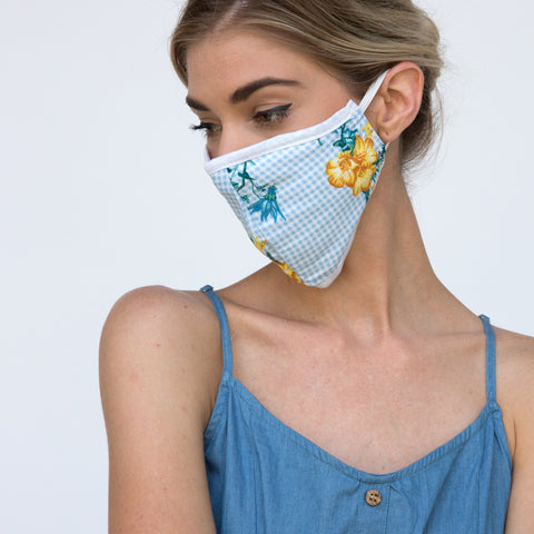 Floral Print 3 Layer Woven/Cotton Mask