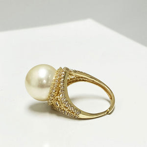 Ava South Sea Gold Pearl Pavé Ring