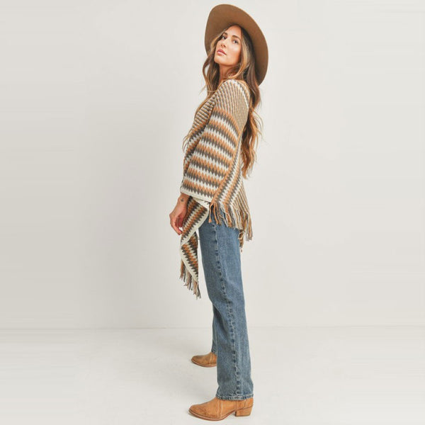 Classic Vneck Heavy Knit Poncho Top