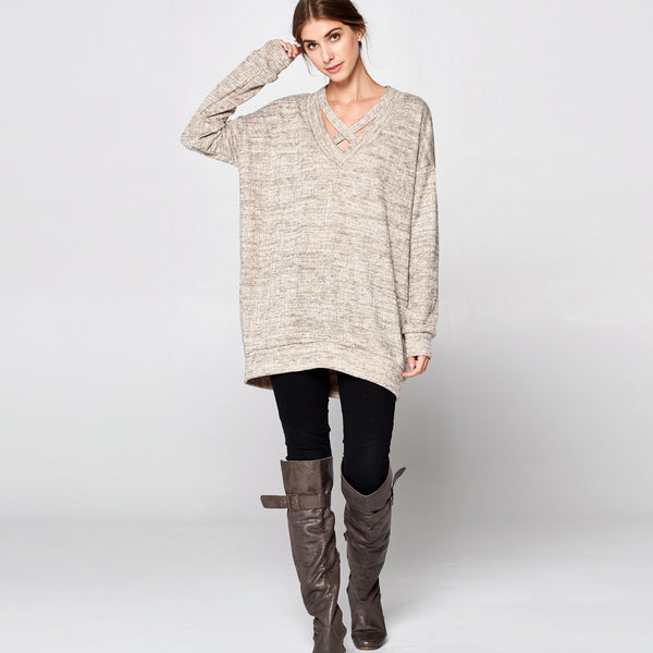 Relaxed Fit Cross-Front Sweater - Love, Kuza