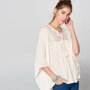 Lace Yoke Flowy Blouse | Fashion Top | blouse, blouses, casual, casual and everyday, casual longsleeve, casual wear, contrast lace layered top, coral, cream, dollmal sleeve, everyday, flowy blouse, green, Ivory, keyhole, lace, lace blouse, lace sleeve, lace yoke, mint, sage, short sleeve top, solid top, spring, summer, White, yoke blouse | Love, Kuza