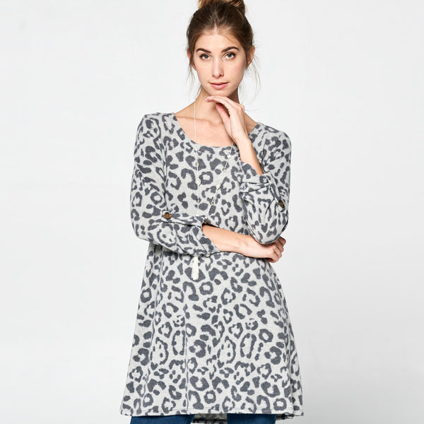 Three-Quarter Sleeve Leopard Tunic - Love, Kuza