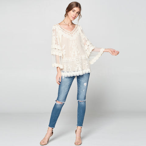 Embroidered Fleur Lace Top | Fashion Top | blouse, blouses, casual, casual and everyday, crochet, crochet lace, Embroidered Fleur Lace Top, everyday, long sleeve top, print top, spring tops, summer top, Summer2019, vintage | Love, Kuza