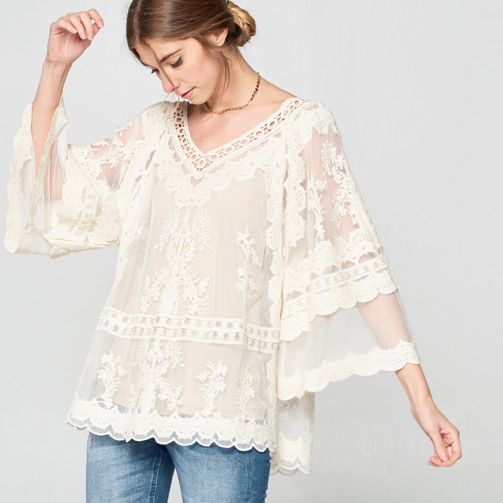 Love Kuza Embroidered Fleur Lace Top Love, Kuza