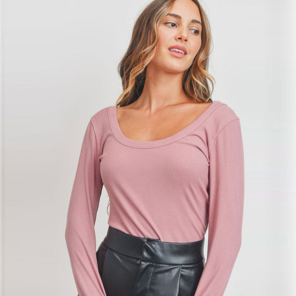 Soft Ribbed Scoop Neck Top