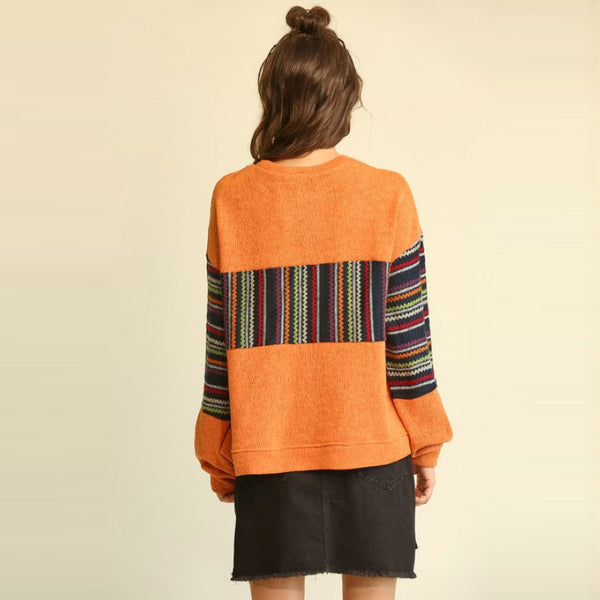Striped-Block Pullover Sweater